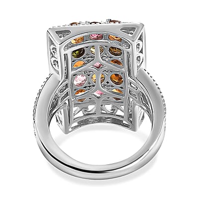 Multi-Tourmaline Cluster Ring in Vermeil YG and Platinum Over Sterling Silver (Size 10.0) 2.65 ctw