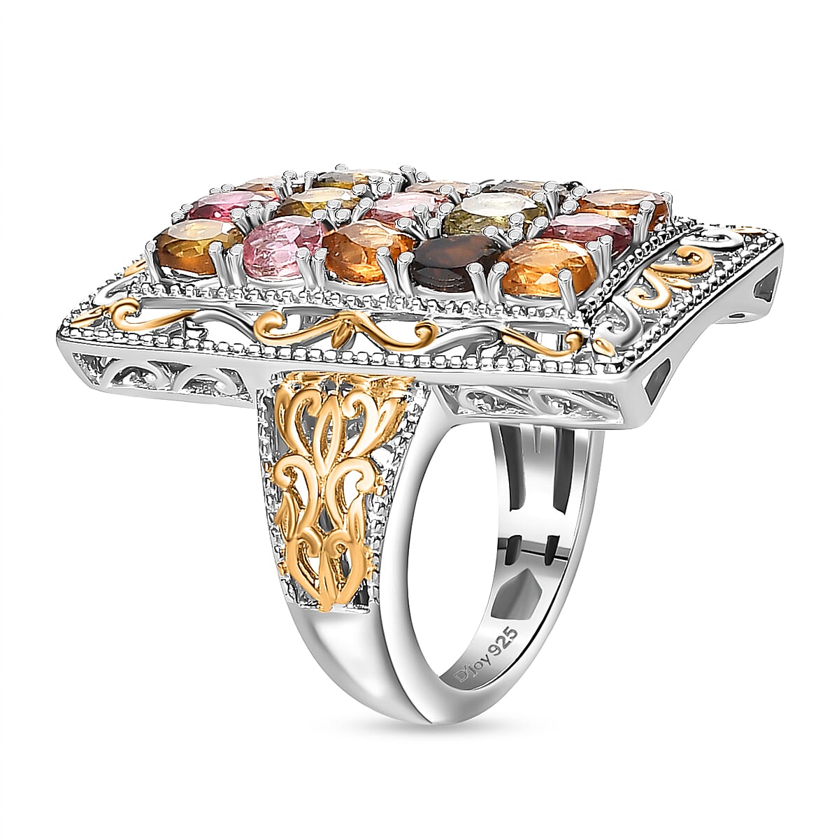 Multi-Tourmaline Cluster Ring in Vermeil YG and Platinum Over Sterling Silver (Size 7.0) 2.65 ctw image number 3