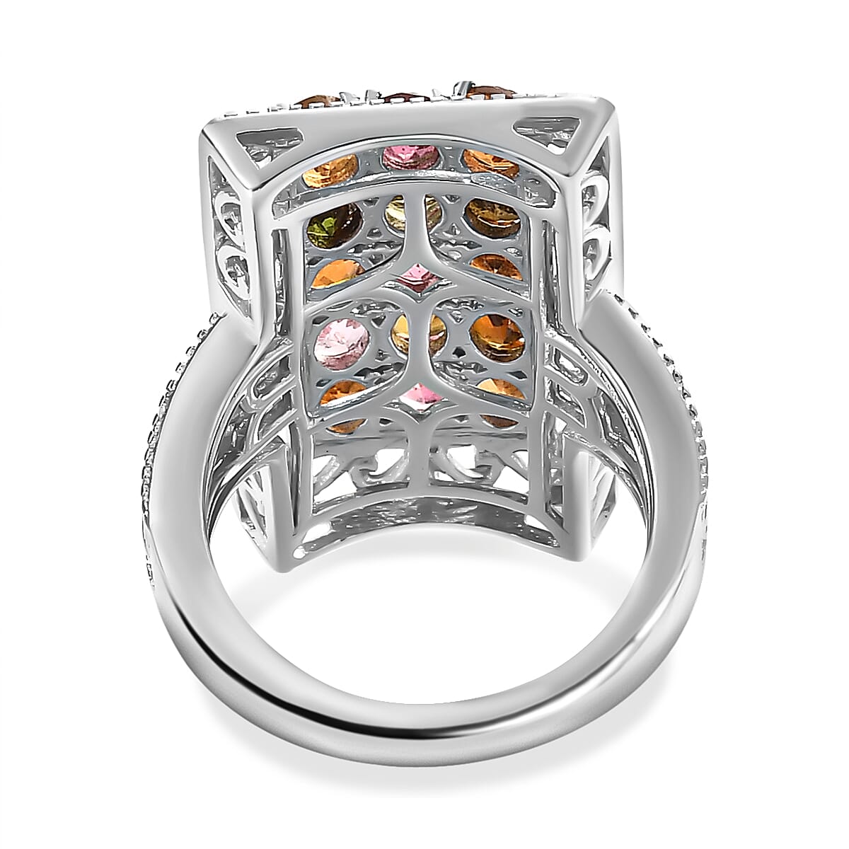 Multi-Tourmaline Cluster Ring in Vermeil YG and Platinum Over Sterling Silver (Size 7.0) 2.65 ctw image number 4