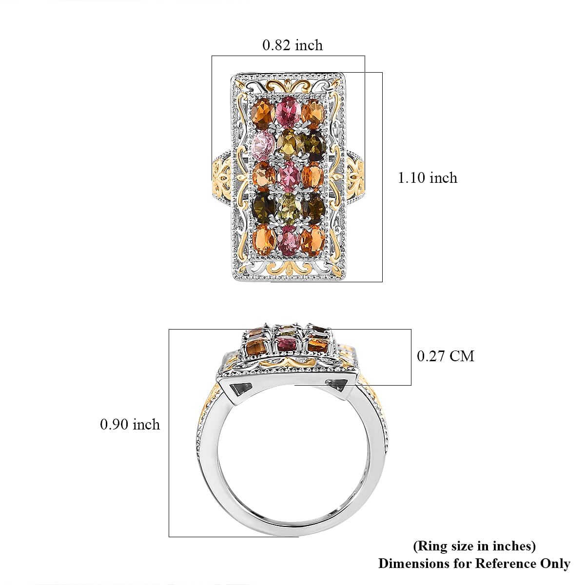 Multi-Tourmaline Cluster Ring in Vermeil YG and Platinum Over Sterling Silver (Size 7.0) 2.65 ctw image number 5