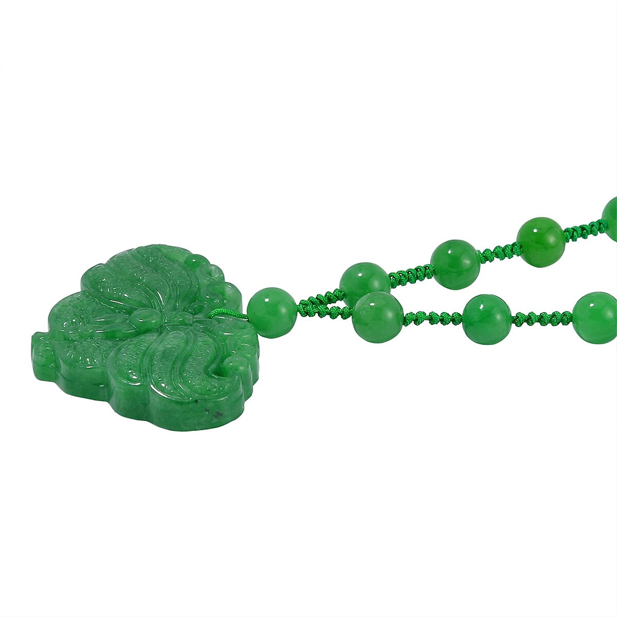 Green Jade (D) Carved Butterfly Necklace 20 Inches in Rhodium Over Sterling Silver 200.00 ctw image number 3
