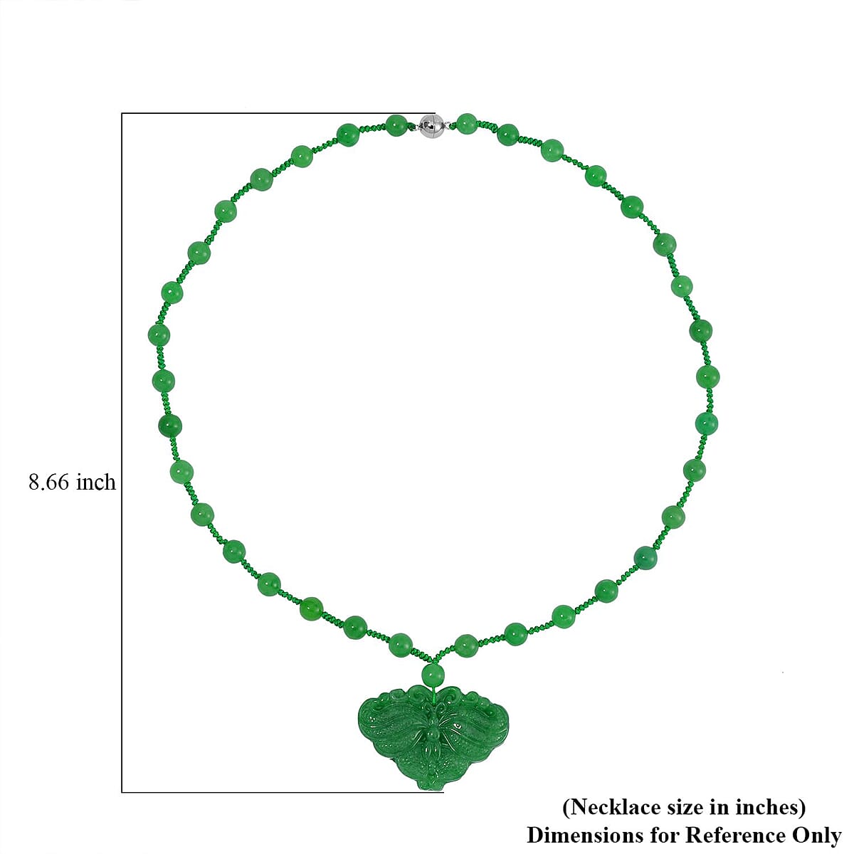 Green Jade (D) Carved Butterfly Necklace 20 Inches in Rhodium Over Sterling Silver 200.00 ctw image number 5