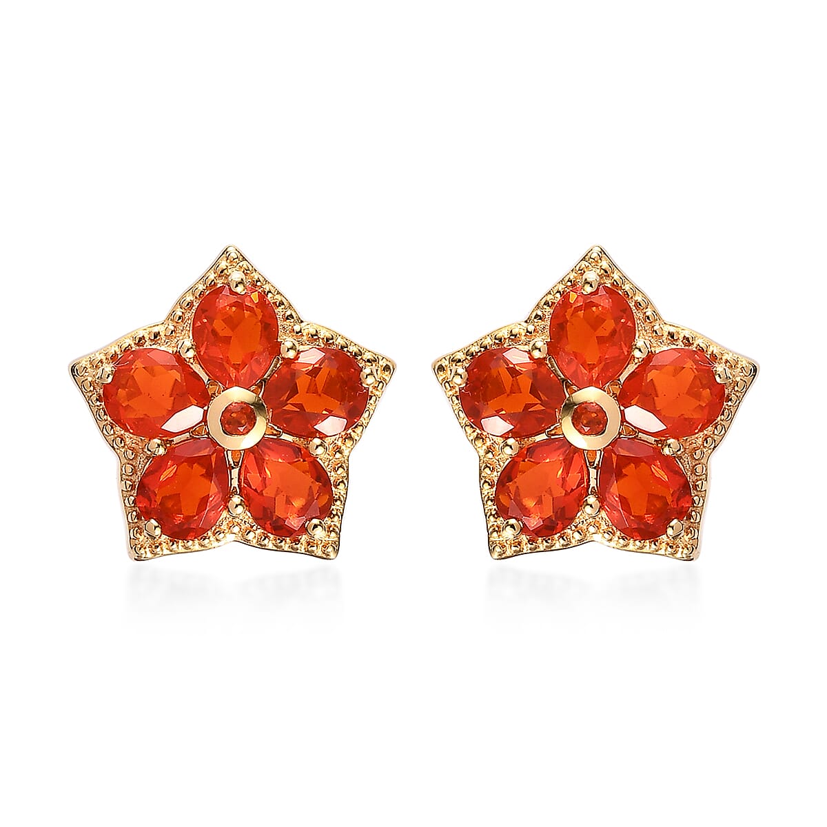 AAAA Crimson Fire Opal 2.35 ctw Hoop Earrings in 18K Vermeil Yellow Gold Over Sterling Silver