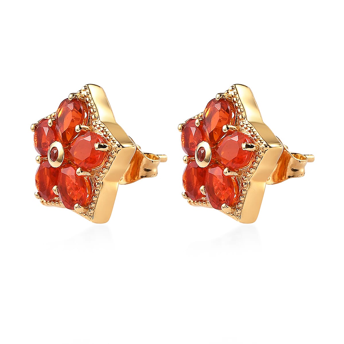 AAAA Crimson Fire Opal 2.35 ctw Hoop Earrings in 18K Vermeil Yellow Gold Over Sterling Silver