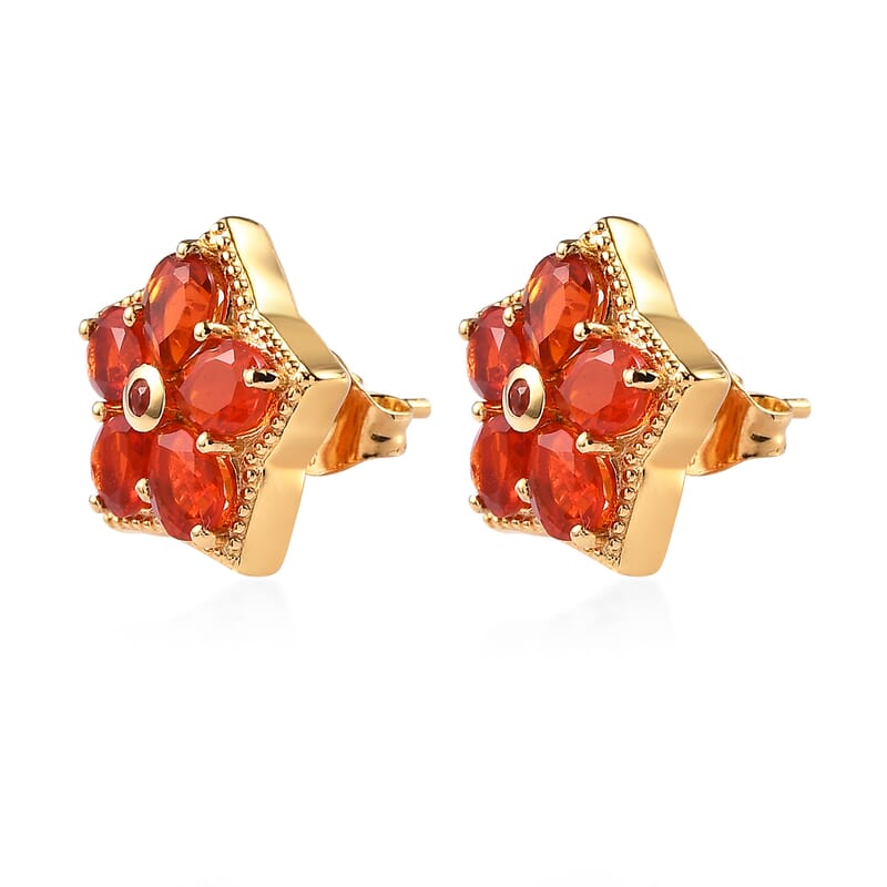 AAAA Crimson Fire Opal 2.35 ctw Hoop Earrings in 18K Vermeil Yellow Gold Over Sterling Silver