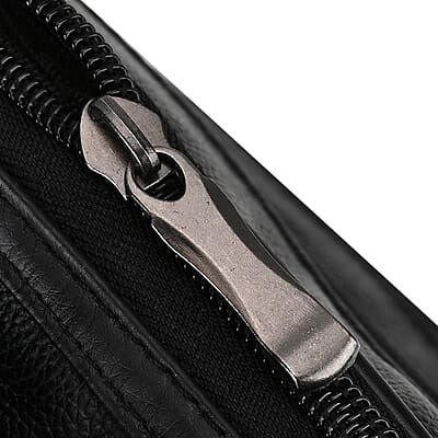 Black Genuine Leather Men's Crossbody Bag with Croc-Embossed Flap