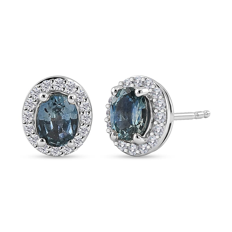 Premium Montana Sapphire and White Zircon 1.20 ctw Earrings in 18K Vermeil Yellow Gold Over Sterling Silver