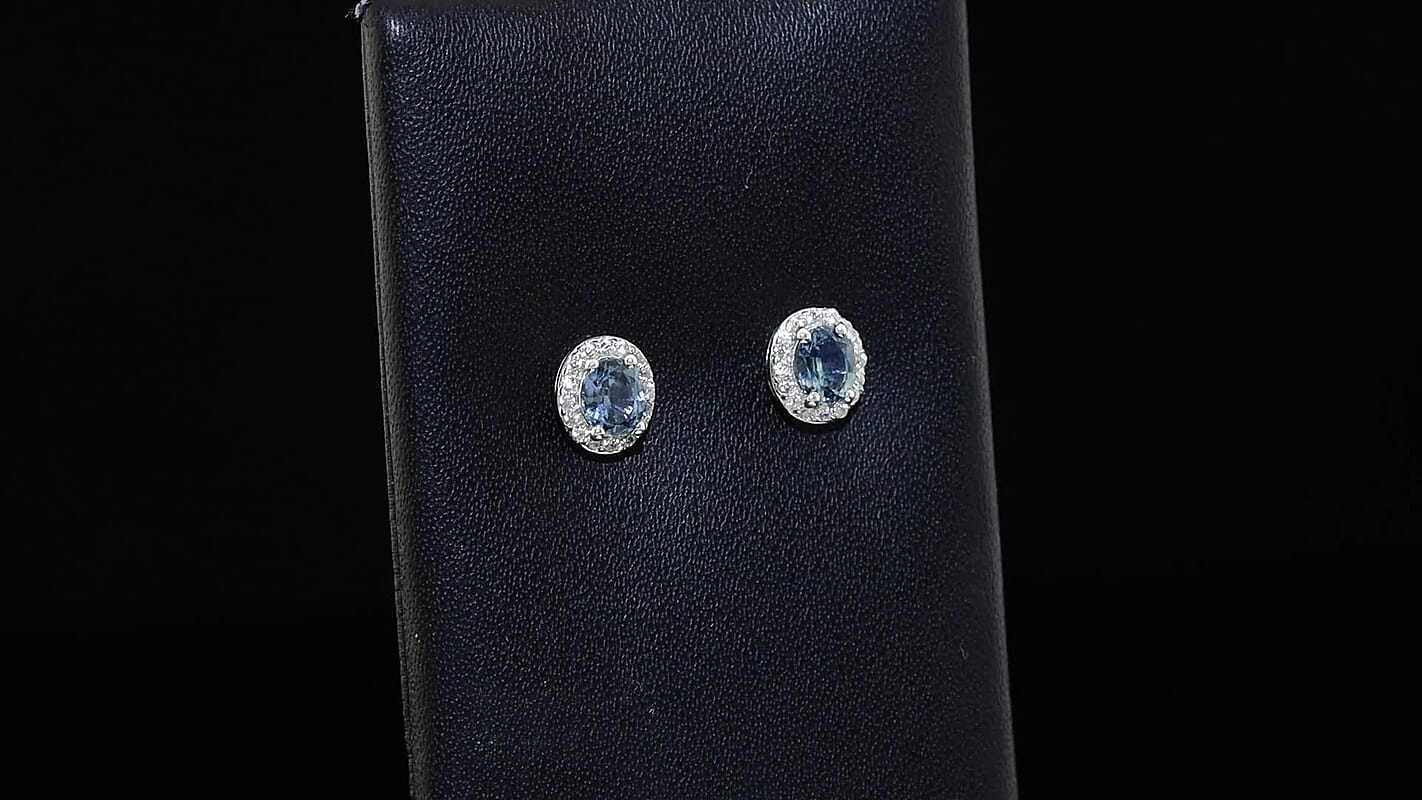 Premium Montana Sapphire and White Zircon 1.20 ctw Earrings in 18K Vermeil Yellow Gold Over Sterling Silver