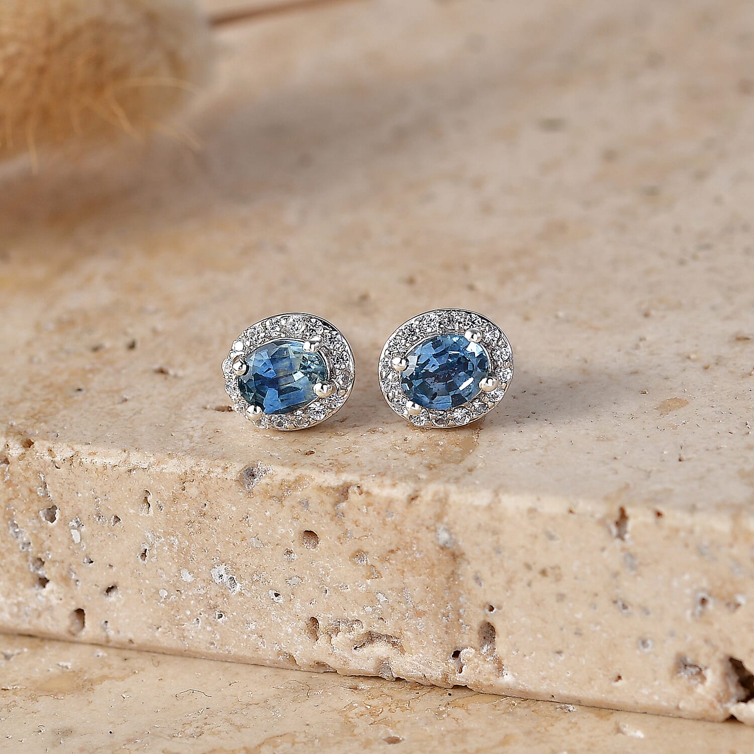 Premium Montana Sapphire and White Zircon 1.20 ctw Earrings in 18K Vermeil Yellow Gold Over Sterling Silver