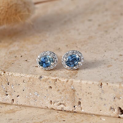 Premium Montana Sapphire and White Zircon 1.20 ctw Earrings in 18K Vermeil Yellow Gold Over Sterling Silver