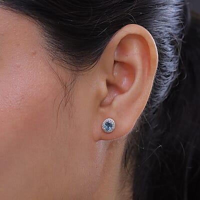 Premium Montana Sapphire and White Zircon 1.20 ctw Earrings in 18K Vermeil Yellow Gold Over Sterling Silver