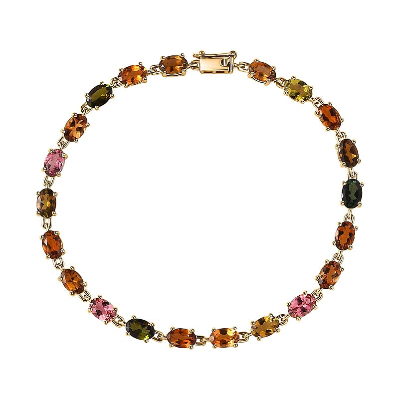 Luxoro 10K Yellow Gold Premium Multi-Tourmaline Link Bracelet (7.25 In) 9.15 ctw