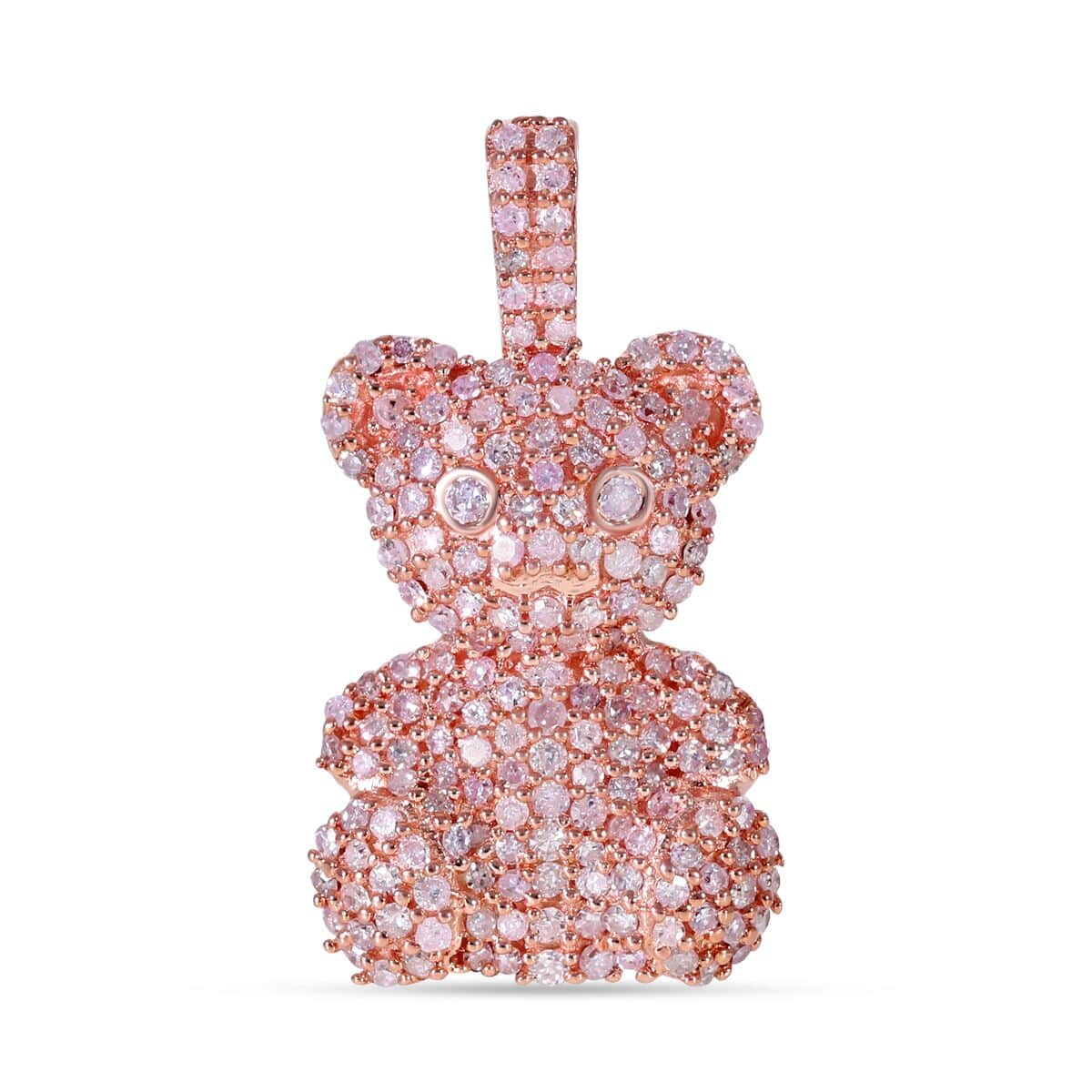 Natural Pink Diamond I3 Teddy Bear Pendant in Vermeil Rose Gold Over Sterling Silver 0.50 ctw image number 0