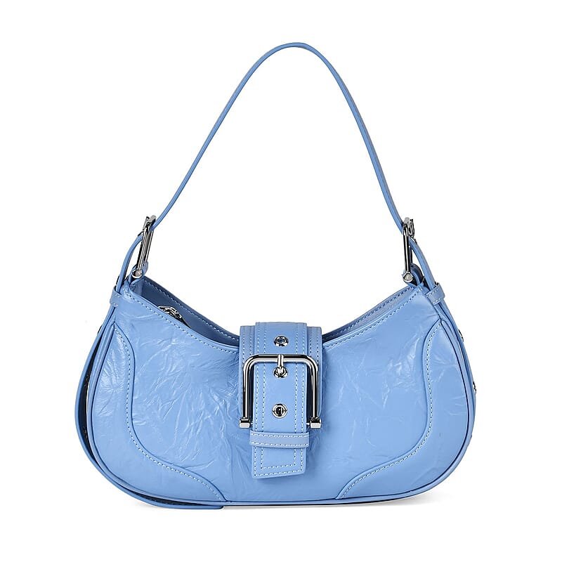Italy Retro Noble Collection Blue Genuine Leather Shoulder Bag with Shoulder Strap