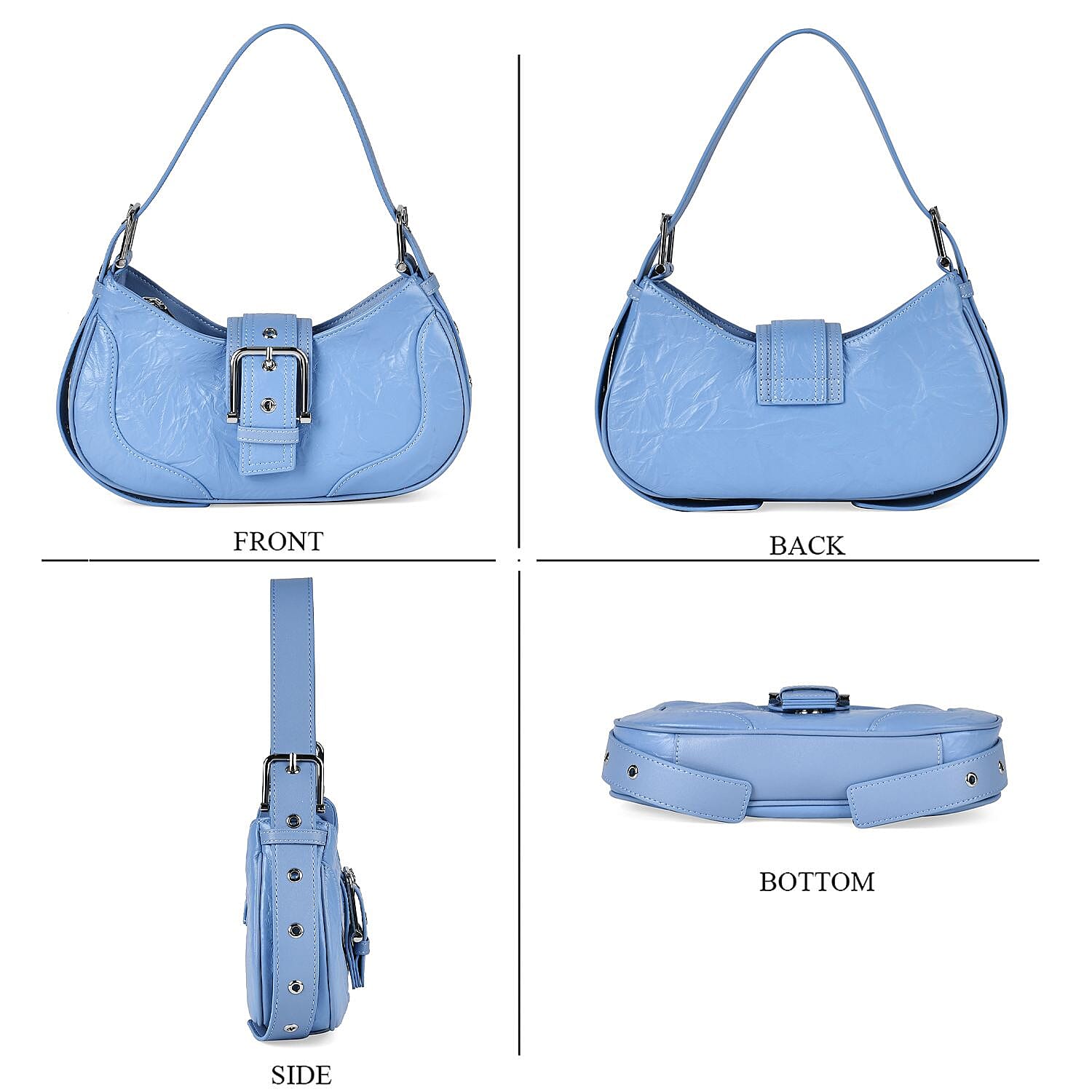 Italy Retro Noble Collection Blue Genuine Leather Shoulder Bag with Shoulder Strap