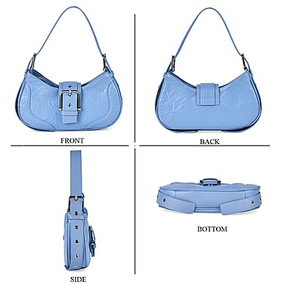 Italy Retro Noble Collection Blue Genuine Leather Shoulder Bag with Shoulder Strap