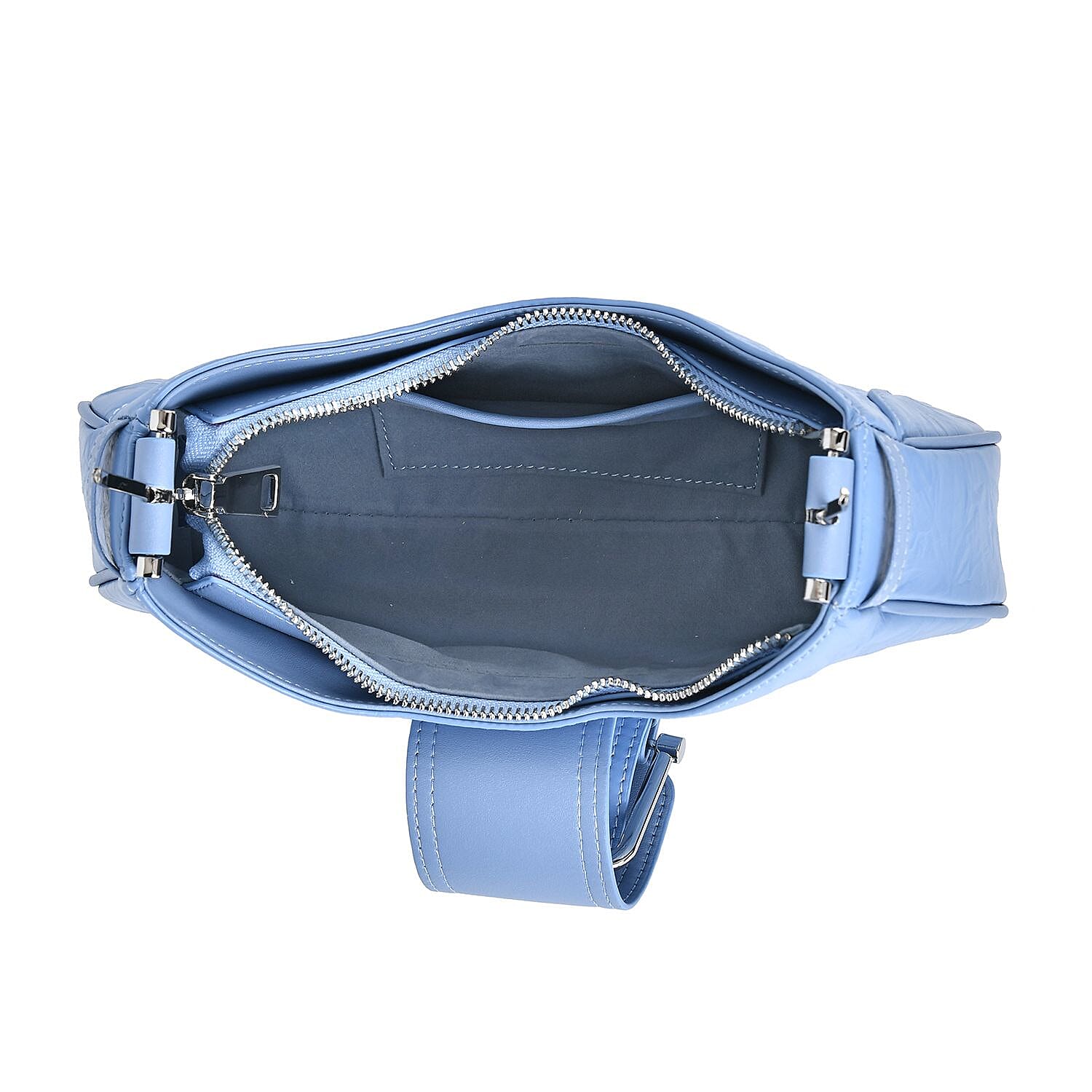 Italy Retro Noble Collection Blue Genuine Leather Shoulder Bag with Shoulder Strap