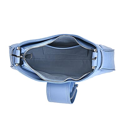 Italy Retro Noble Collection Blue Genuine Leather Shoulder Bag with Shoulder Strap