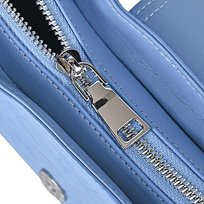 Italy Retro Noble Collection Blue Genuine Leather Shoulder Bag with Shoulder Strap
