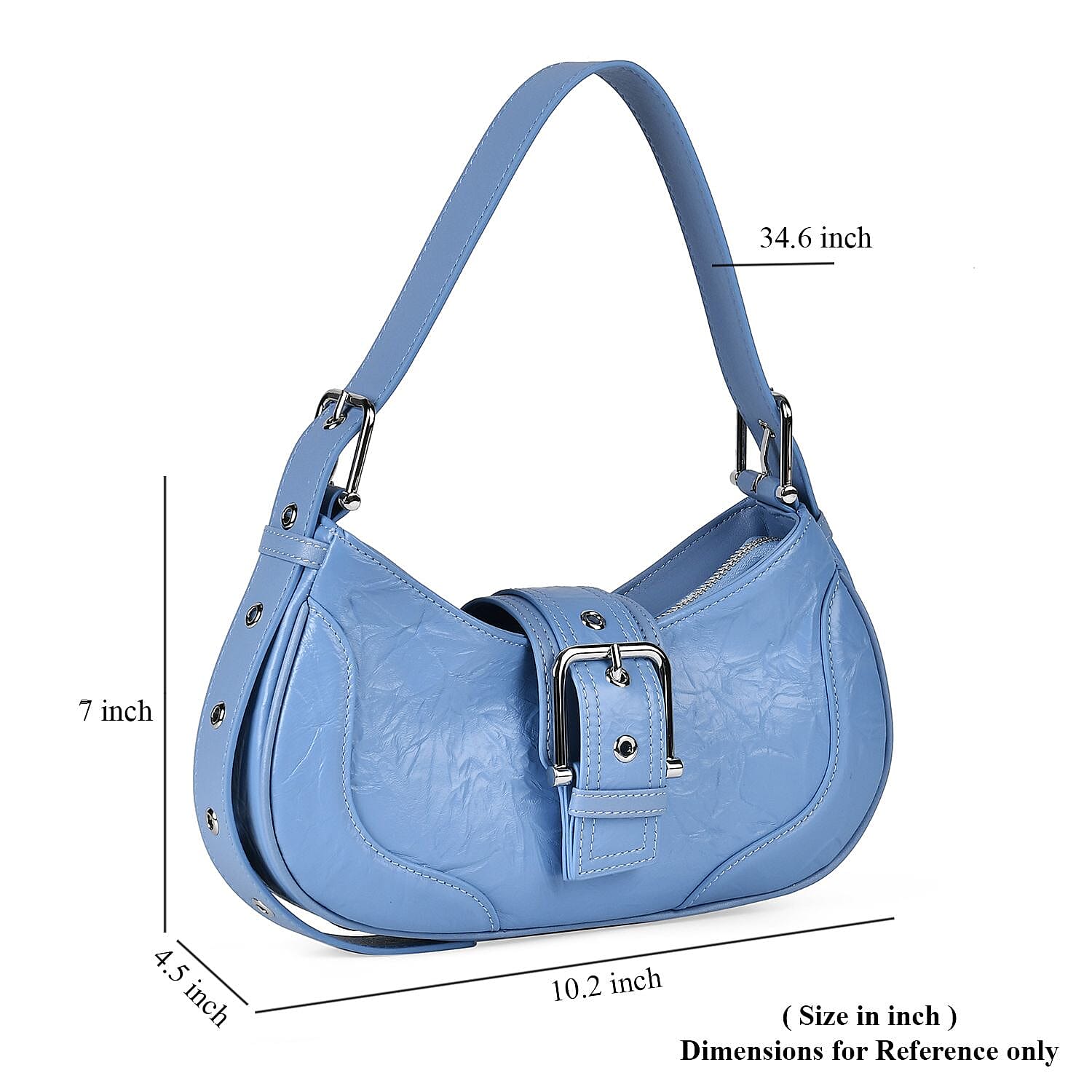 Italy Retro Noble Collection Blue Genuine Leather Shoulder Bag with Shoulder Strap
