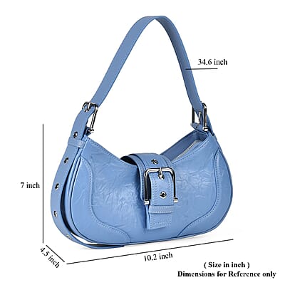 Italy Retro Noble Collection Blue Genuine Leather Shoulder Bag with Shoulder Strap