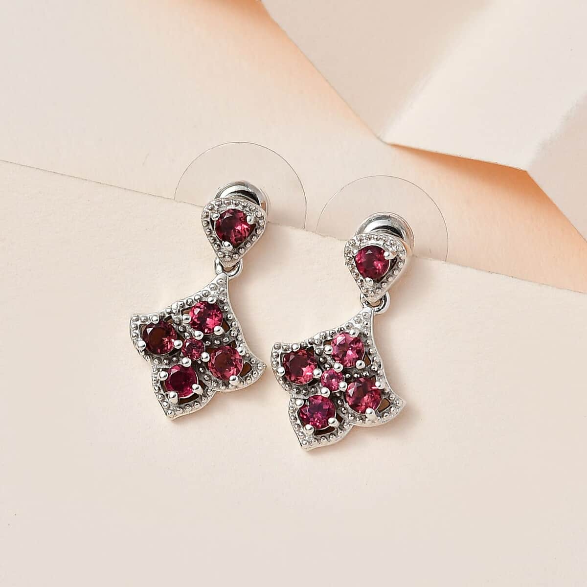 Ouro Fino Rubellite Dangle Earrings in Platinum Over Sterling Silver 0.85 ctw image number 1