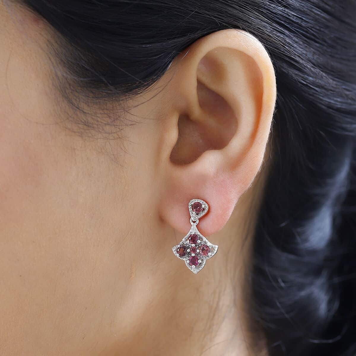 Ouro Fino Rubellite Dangle Earrings in Platinum Over Sterling Silver 0.85 ctw image number 2