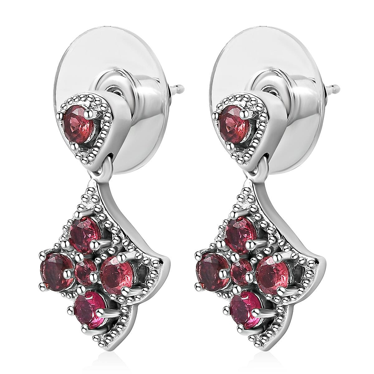 Ouro Fino Rubellite Dangle Earrings in Platinum Over Sterling Silver 0.85 ctw