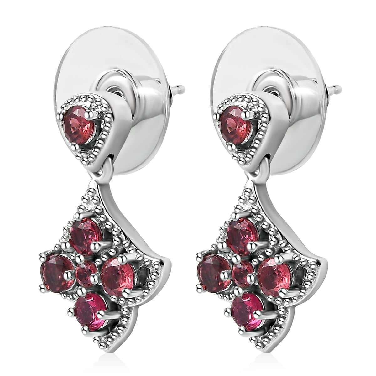 Ouro Fino Rubellite Dangle Earrings in Platinum Over Sterling Silver 0.85 ctw image number 3
