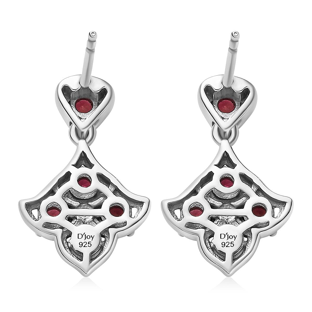 Ouro Fino Rubellite Dangle Earrings in Platinum Over Sterling Silver 0.85 ctw