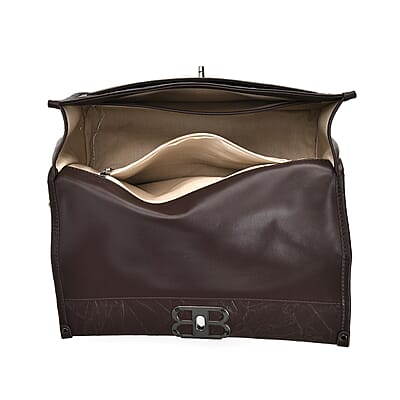 Italy Retro Noble Collection Coffee Genuine Leather Shoulder Bag with Long Chain Strap and Leather Strap