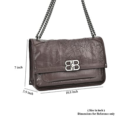 Italy Retro Noble Collection Coffee Genuine Leather Shoulder Bag with Long Chain Strap and Leather Strap