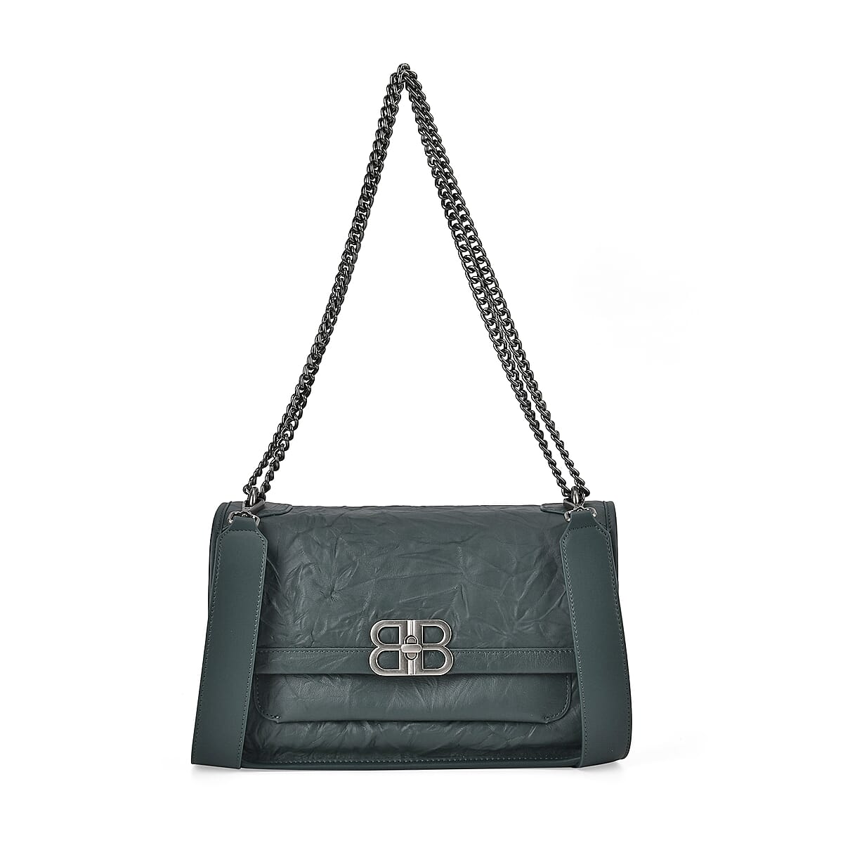 Italy Retro Noble Collection Green Genuine Leather Shoulder Bag with Long Chain Strap and Leather Strap image number 0