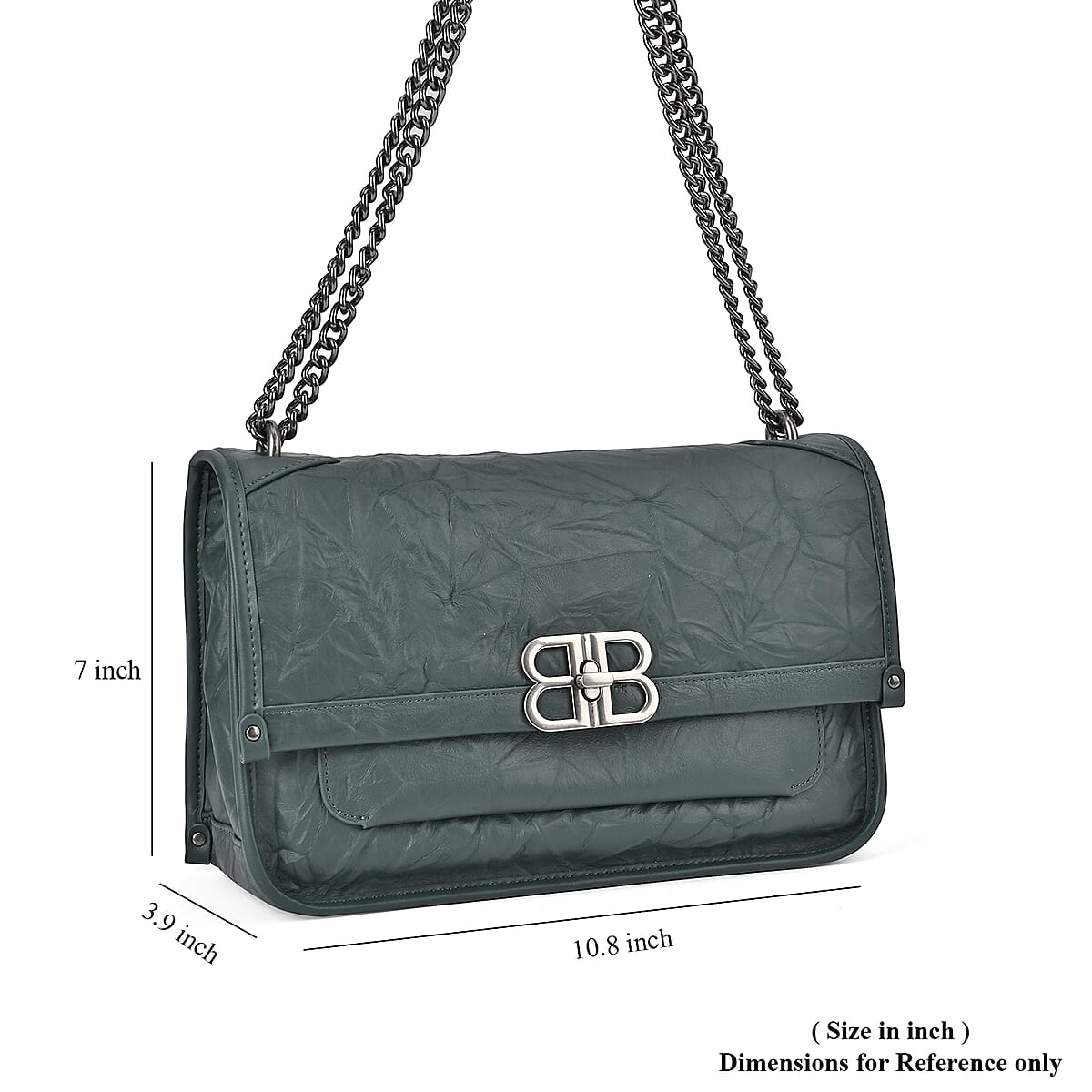Italy Retro Noble Collection Green Genuine Leather Shoulder Bag with Long Chain Strap and Leather Strap image number 3