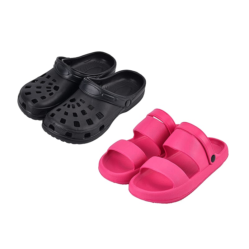 Women’s Set of 2 EVA Pink Sandal and Black Clog – Size 7