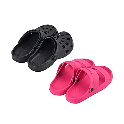 Women’s Set of 2 EVA Pink Sandal and Black Clog – Size 7