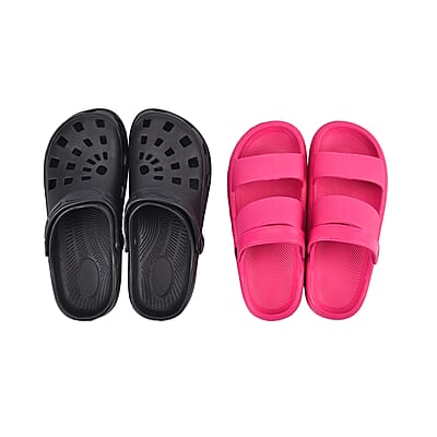 Women’s Set of 2 EVA Pink Sandal and Black Clog – Size 7