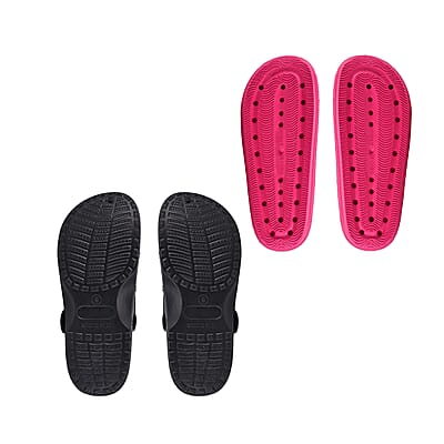 Women’s Set of 2 EVA Pink Sandal and Black Clog – Size 7