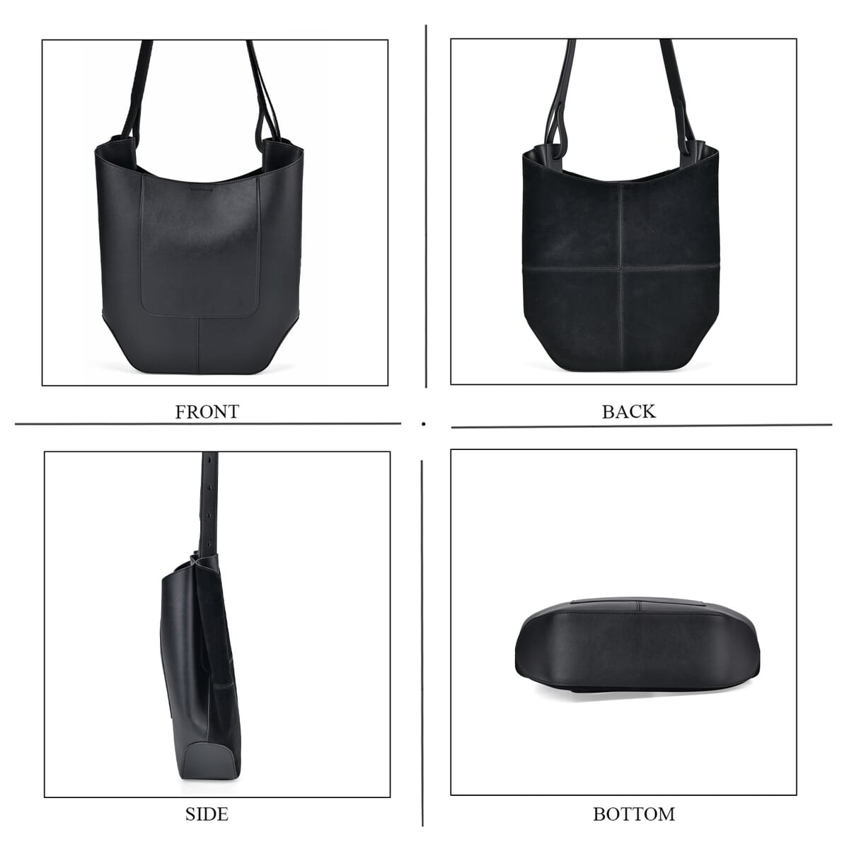 Italy Retro Noble Collection Black Genuine Leather Hobo Shoulder Bag with Shoulder Strap image number 3
