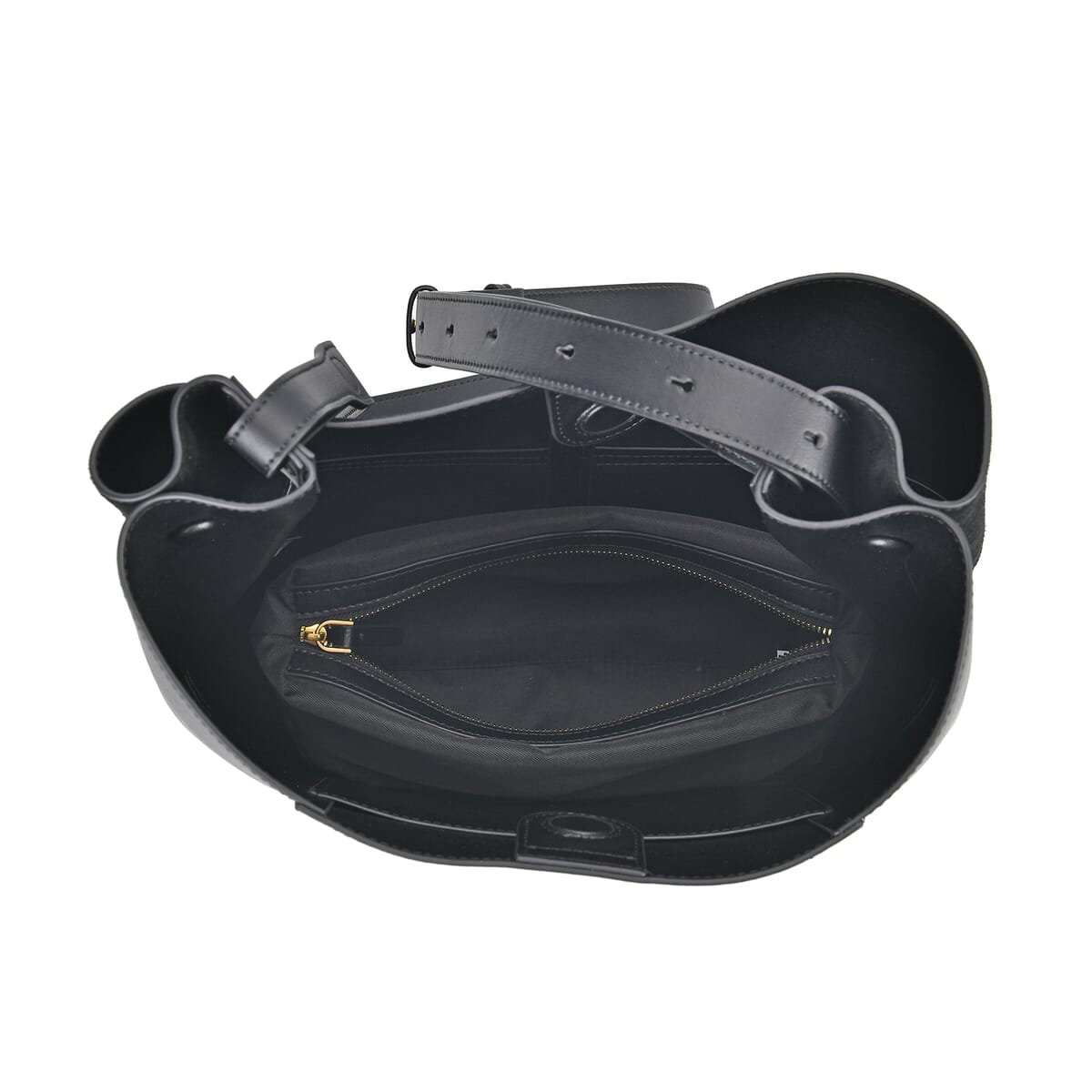 Italy Retro Noble Collection Black Genuine Leather Hobo Shoulder Bag with Shoulder Strap image number 4