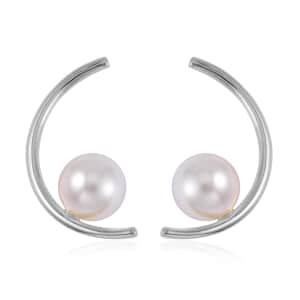 Mother’s Day Gift White Shell Pearl Crescent Moon Earrings in Rhodium Over Sterling Silver