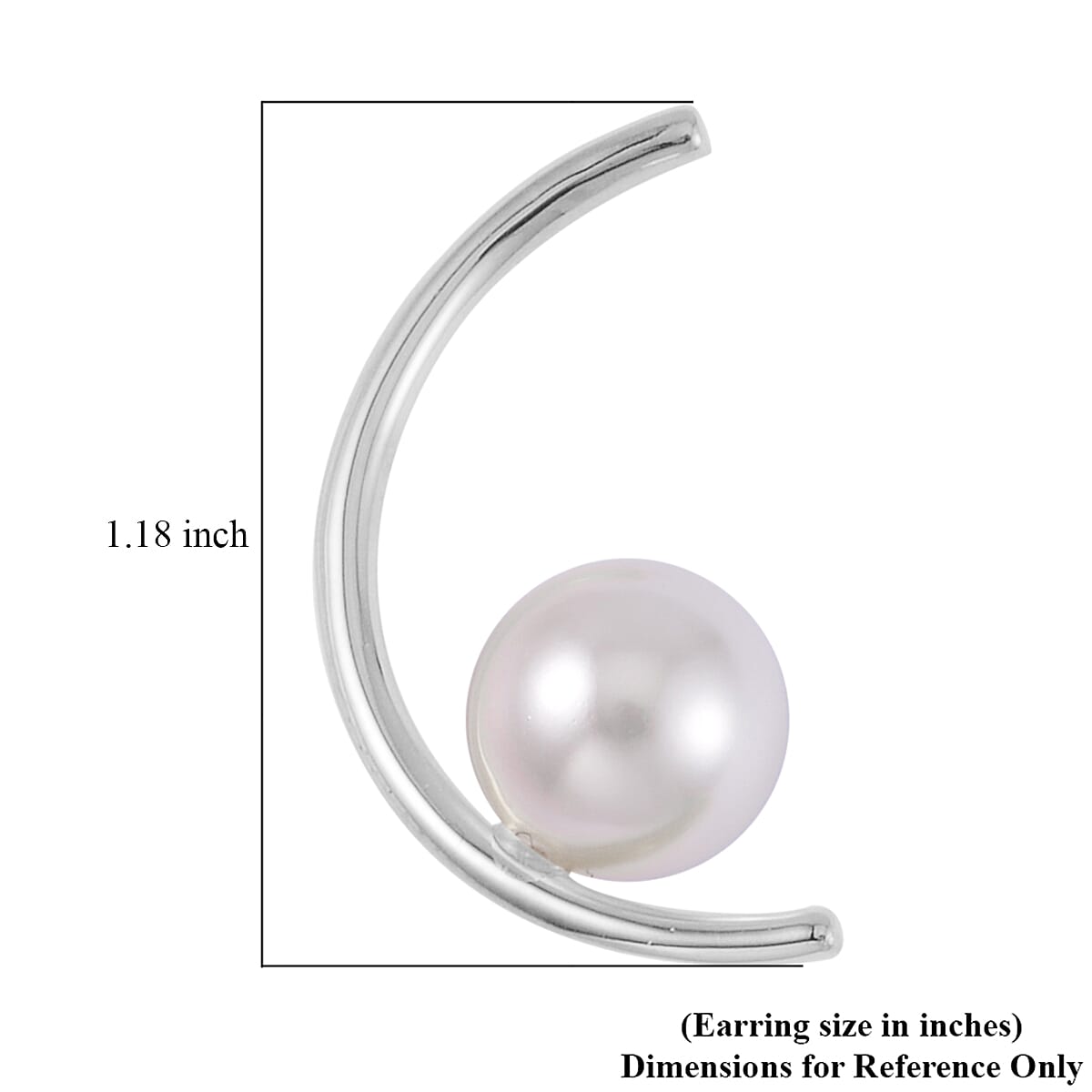 White Shell Pearl Crescent Moon Earrings in Rhodium Over Sterling Silver