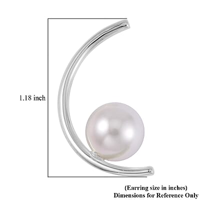 White Shell Pearl Crescent Moon Earrings in Rhodium Over Sterling Silver