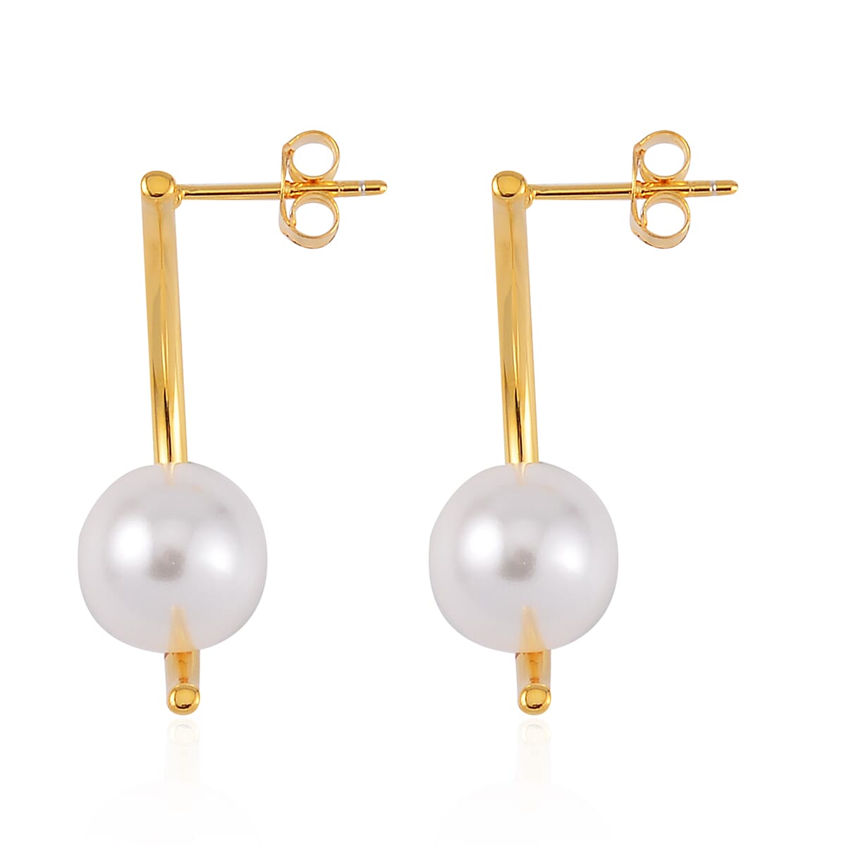 White Shell Pearl Crescent Moon Earrings in 14K Yellow Gold Over Sterling Silver image number 3
