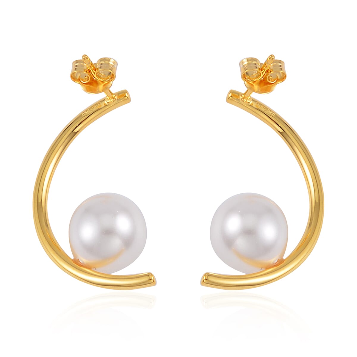 White Shell Pearl Crescent Moon Earrings in 14K Yellow Gold Over Sterling Silver image number 4