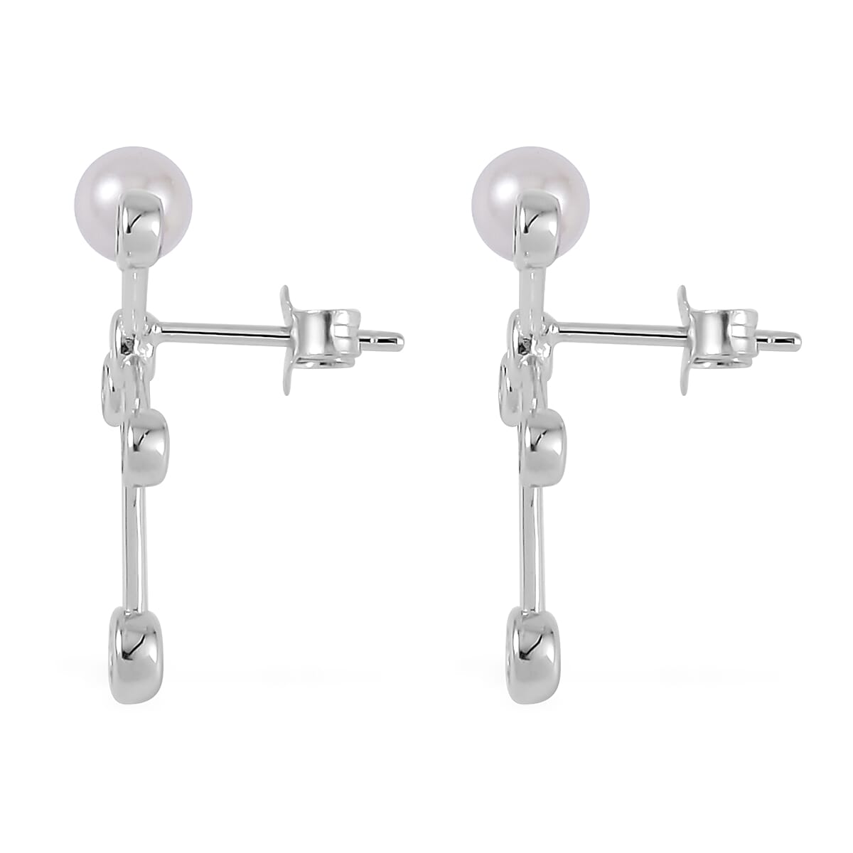 White Shell Pearl and Simulated Diamond Starburst Bubble Earrings in Rhodium Over Sterling Silver 1.35 ctw