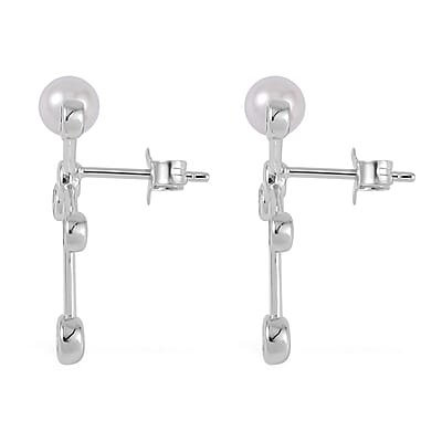 White Shell Pearl and Simulated Diamond Starburst Bubble Earrings in Rhodium Over Sterling Silver 1.35 ctw