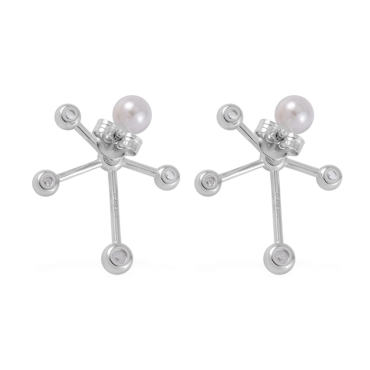 White Shell Pearl and Simulated Diamond Starburst Bubble Earrings in Rhodium Over Sterling Silver 1.35 ctw