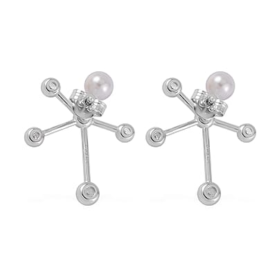 White Shell Pearl and Simulated Diamond Starburst Bubble Earrings in Rhodium Over Sterling Silver 1.35 ctw