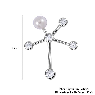 White Shell Pearl and Simulated Diamond Starburst Bubble Earrings in Rhodium Over Sterling Silver 1.35 ctw